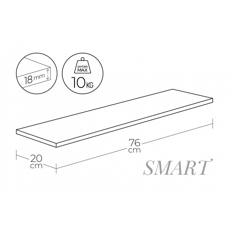 Mensola da Muro, Scaffale Legno, Mensola da Parete, Rovere Grigio Nuovo, 76x20x1,8 cm - Smart