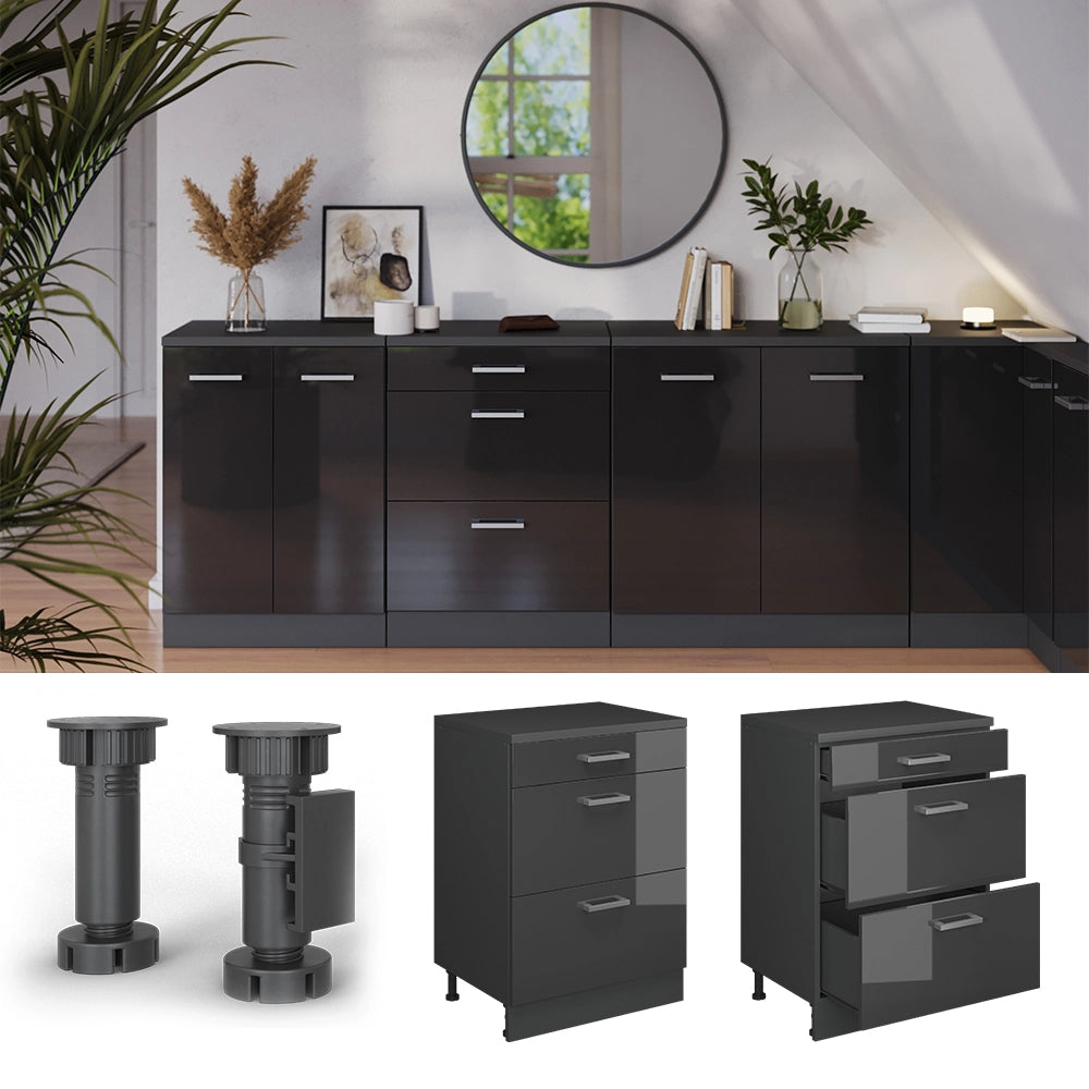 Mobile per mansarda Rion Antracite lucido/Antracite 60 x 83.8 cm senza inclinazione con 3 cassetti Vicco
