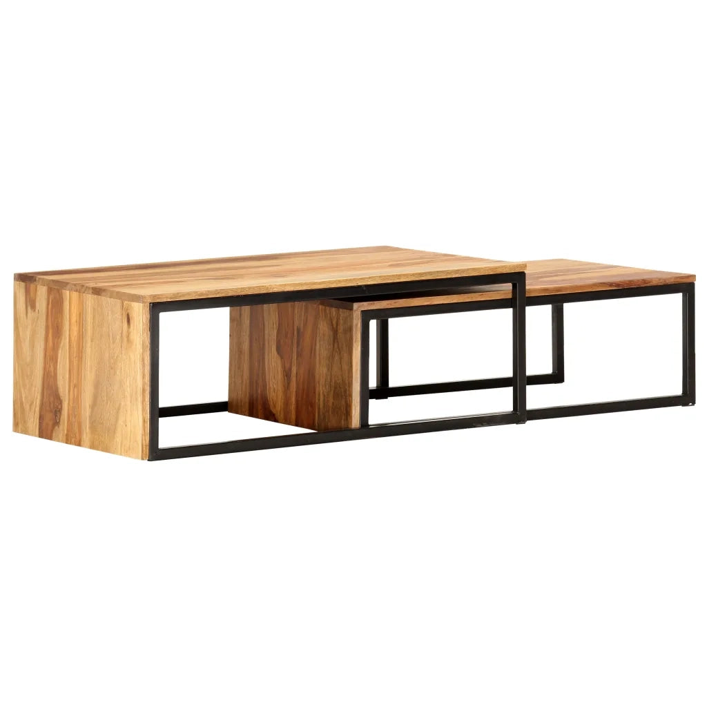 Tavolini Impilabili 2 pz in Legno Massello di Acacia 287331