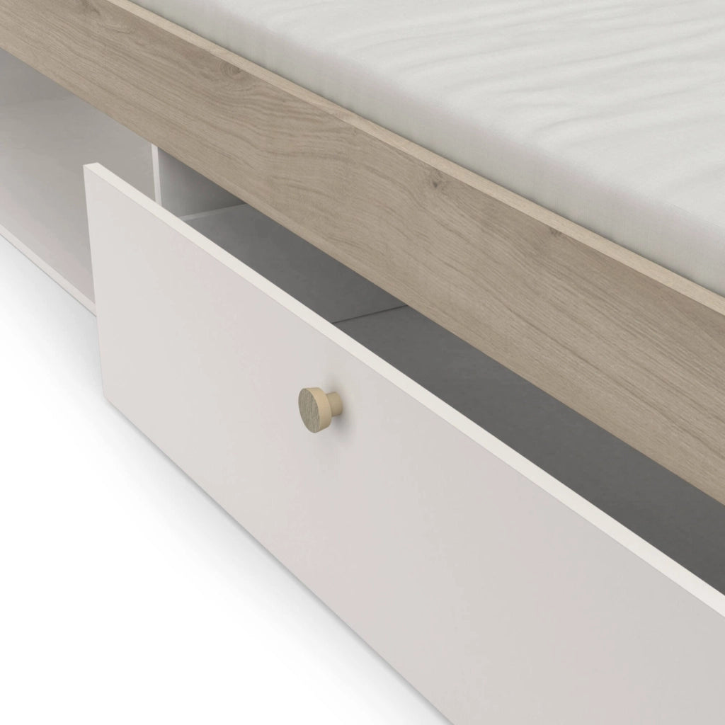 Letto singolo Wali, Sommier per camera da letto, Giroletto per stanza, Struttura porta materasso, 200x120 h 91 cm, Rovere e Bianco opaco