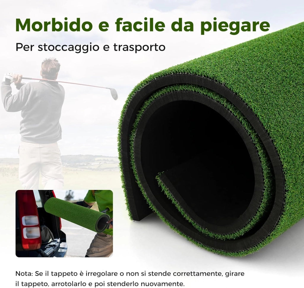 Tappetino da Allenamento Golf, Tappetino da Allenamento 3-in-1 con Erba Sintetica, 2 Punte da Golf, 2 Astine di Allineamento, Fori Preforati per le Punte, per Uomini e Donne