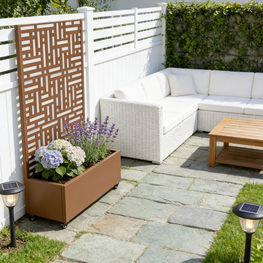 Fioriera con Spalliera Bernalda a 4 Rotelle 186 x 120 x 40 cm - Acciaio Marrone casa.pro