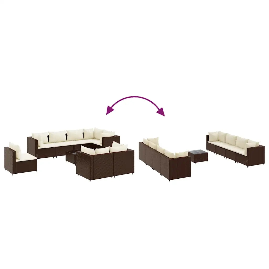 vidaXL Set Divani da Giardino 9 pz con Cuscini in Polyrattan Marrone