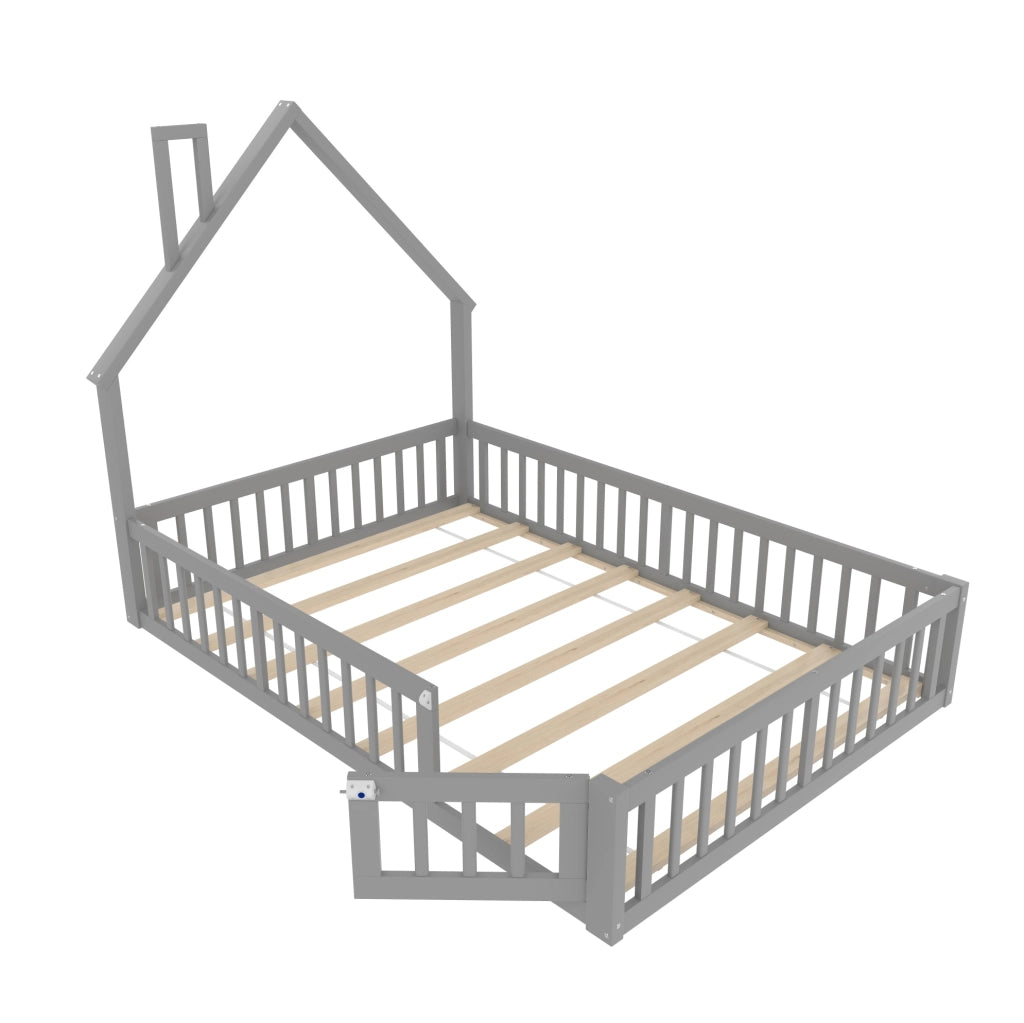 Letto per bambini 140x190 cm con sponde di sicurezza; in legno di pino e MDF grigio