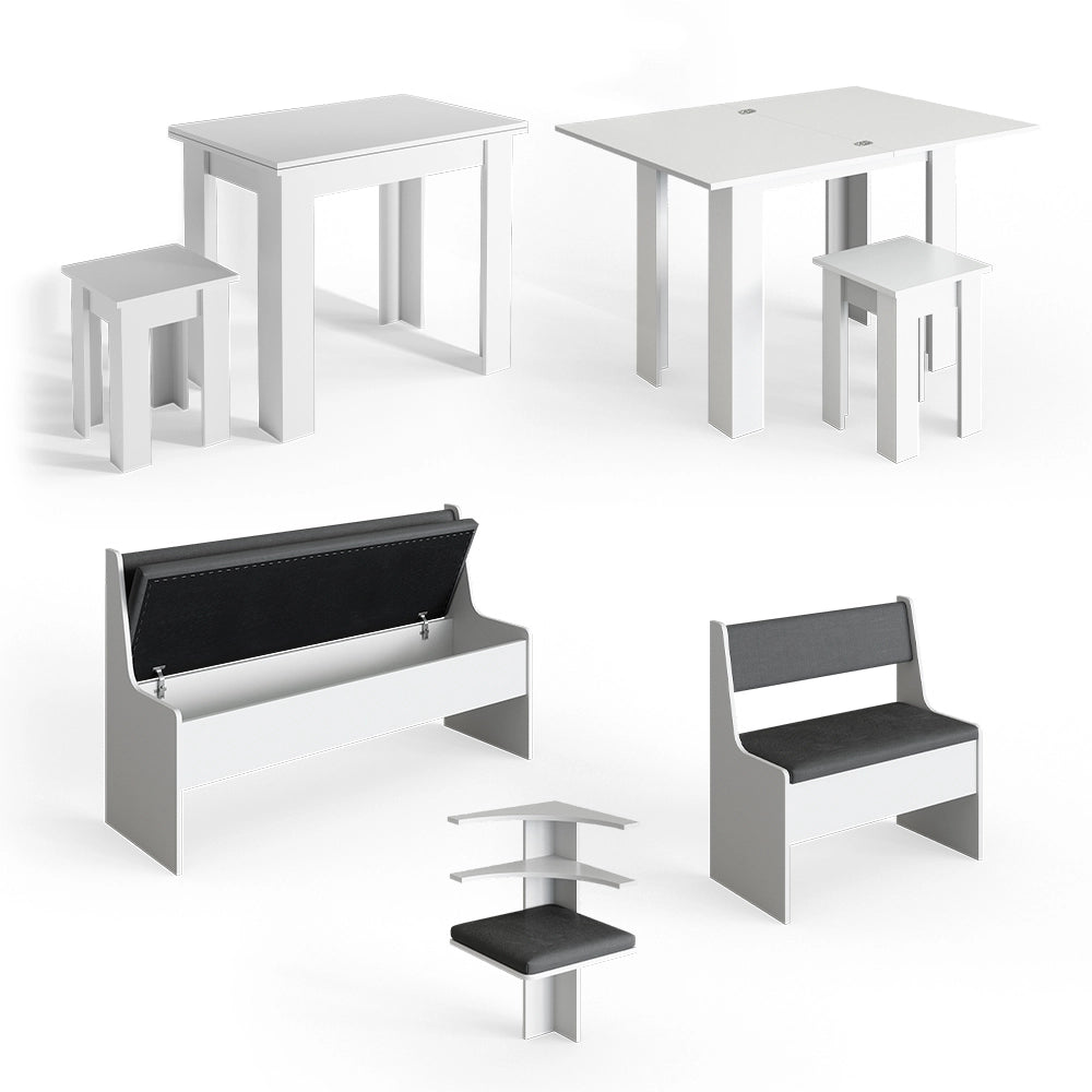 Vicco Gruppo panca ad angolo Bianco 180 x 41.5 cm con tavolo