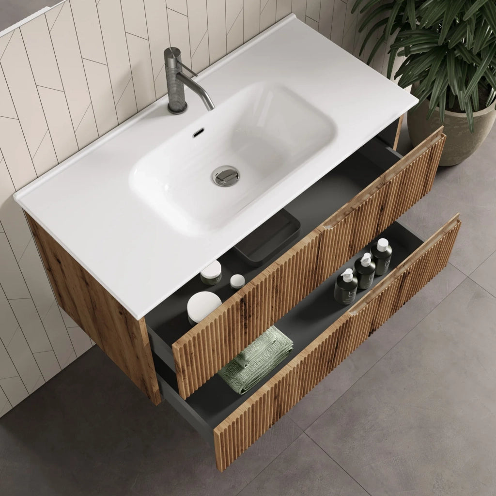 Mobile bagno composizione 4 pezzi L.81 P.46,5 H.190 cm VENERE colore quercia