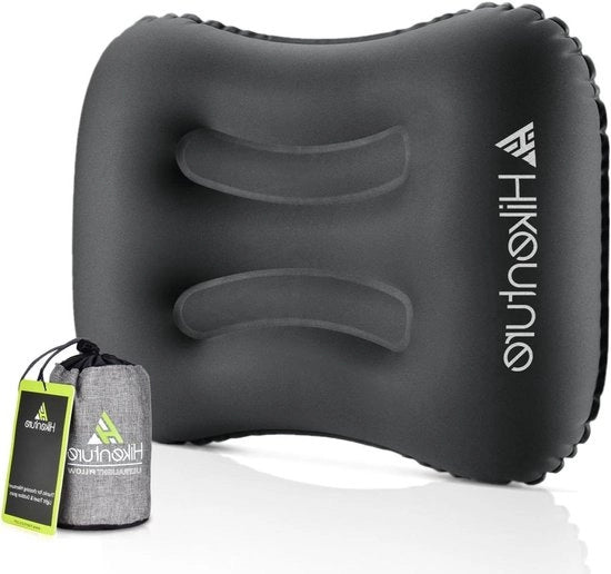 Cuscino gonfiabile per viaggi leggero e ergonomico per collo per campeggio e viaggi - blu verde arancione grigio