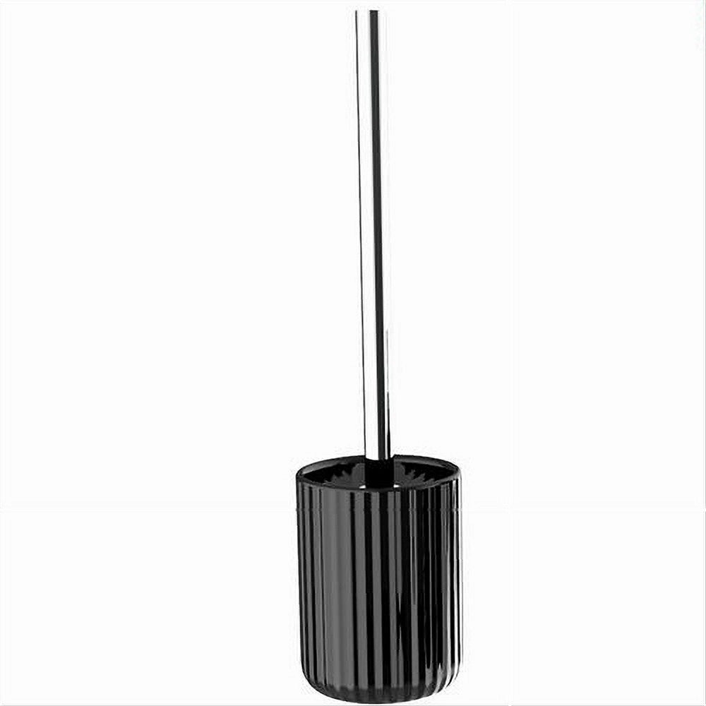 Trade Shop - Portascopino Arredo Da Bagno Wc Toilette Nero Rigato Con Scopino Completo 69749 -