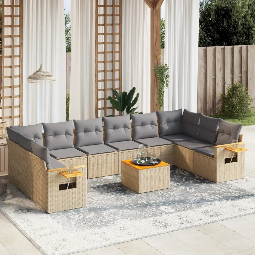Set Divani da Giardino 11 pz con Cuscini Beige in Polyrattan 3227172