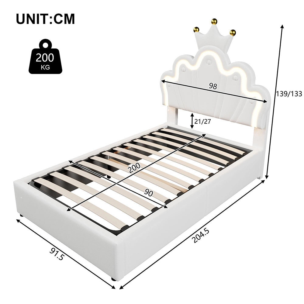 Letto principessa 90x200cm?- Xylo - corona LED bianco