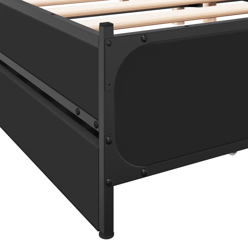 Letto matrimoniale | Letto per adulti | Giroletto con Cassetti Nero 135x190 cm in Legno Multistrato