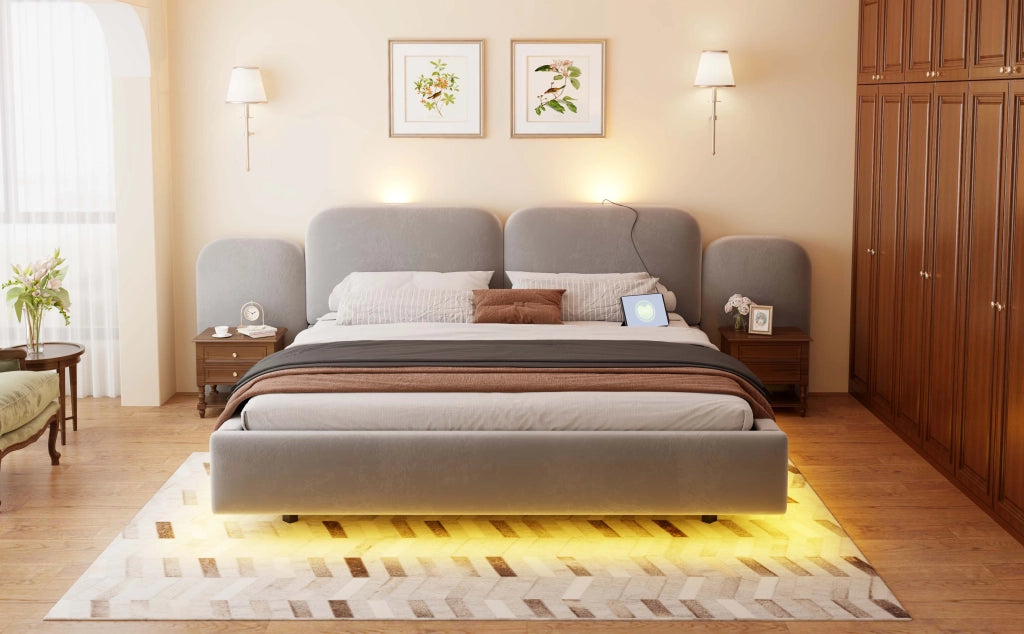 letto imbottito velluto grigio 213 x 278.5 cm