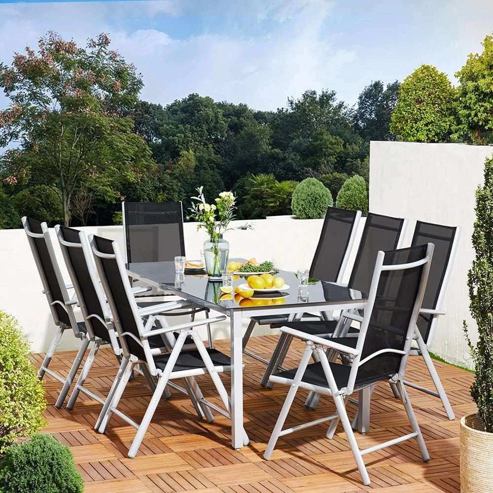 Tavolo e Sedie da Giardino Alluminio Bern 9 pz Schienale Regolabile Set da Pranzo Esterno