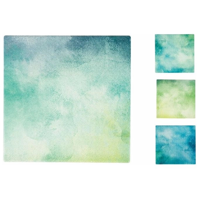Villa d'Este Home Tivoli 5909378 Ocean Set 4 Sottopentola Quadrati in Ceramica con Fondo in Sughero Termoisolante 16x16 cm