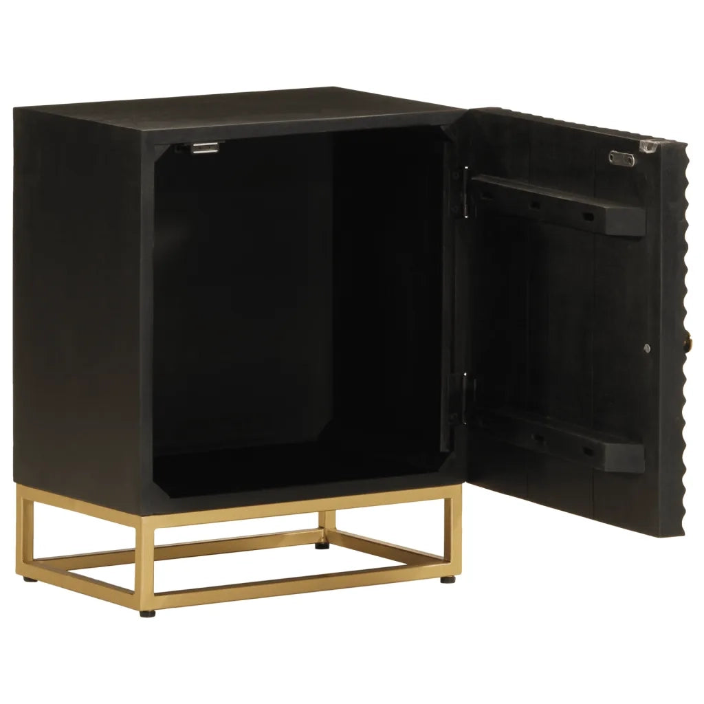 Comodino Nero 40x30x50 cm in Legno Massello di Mango e Ferro 372024