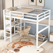 DESMIU Letto a soppalco matrimoniale con scrivania, 4 ripiani e vano portaoggetti 140 × 200 cm, senza materasso