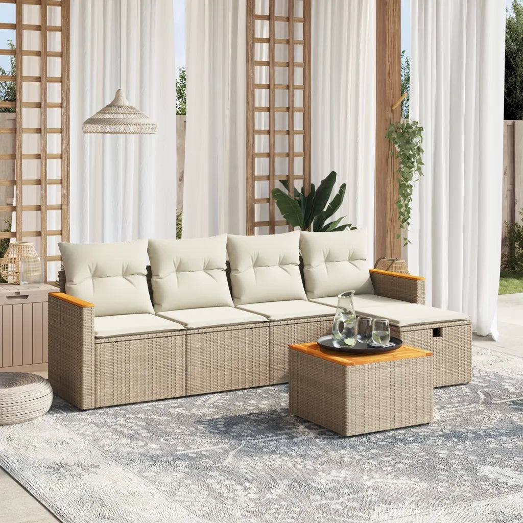 Set Divano da Giardino 6 pz con Cuscini Beige in Polyrattan