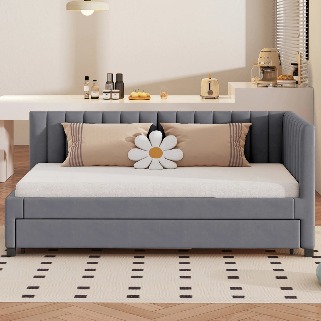 Divano letto 90x200 cm Estraibile; Velluto Grigio (Senza materasso)