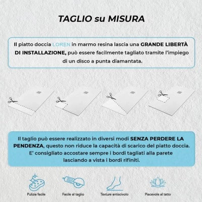 Piatto doccia 90x90 semicircolare resina bianco pietra filo pavimento  Loren
