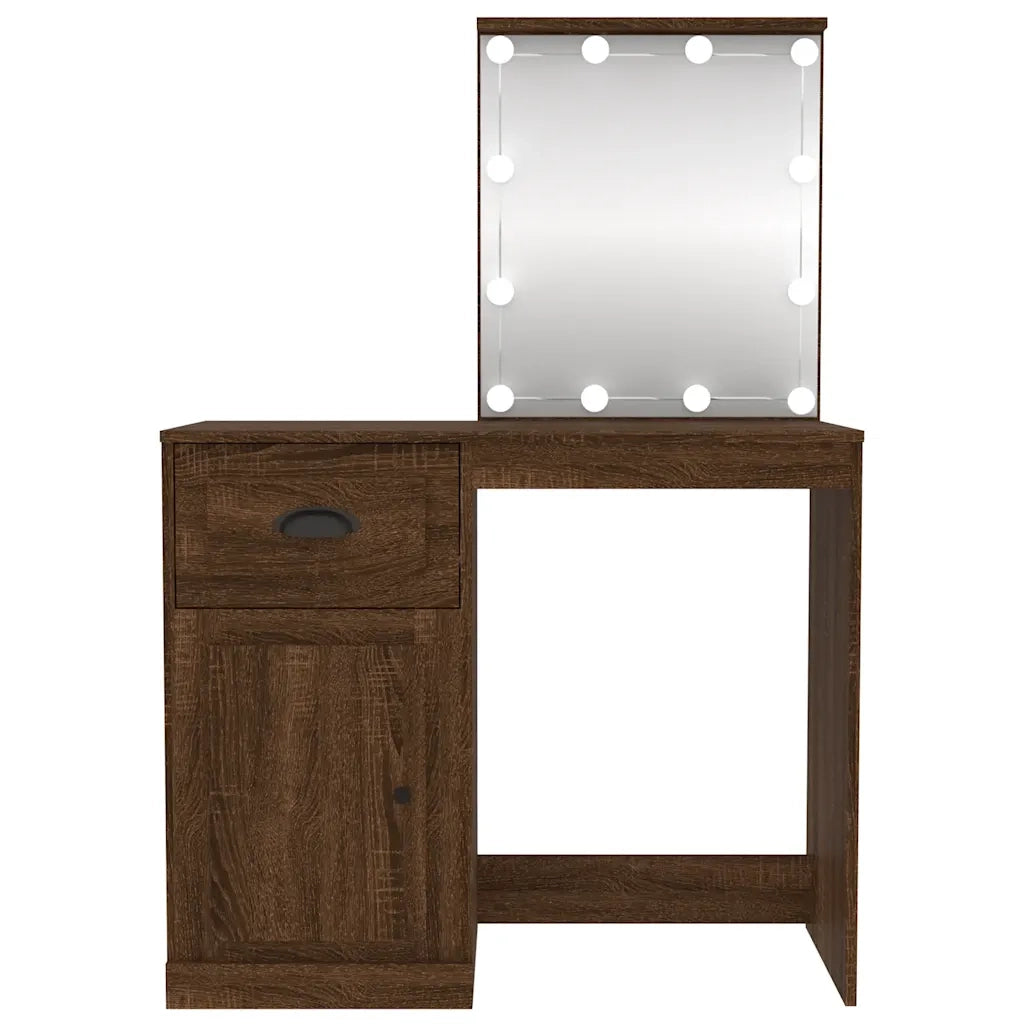 Toeletta | Tavolo da Trucco con LED Rovere Marrone 90x50x132,5cm Legno Multistrato