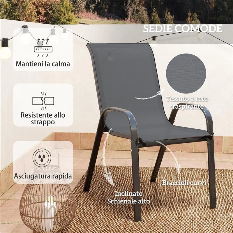 SET DA GIARDINO 3PZ CON 2 SEDIE DA GIARDINO 54X71X93 CM E TAVOLINO ROTONDO 60X71 CM IN ACCIAIO GRIGIO SCURO