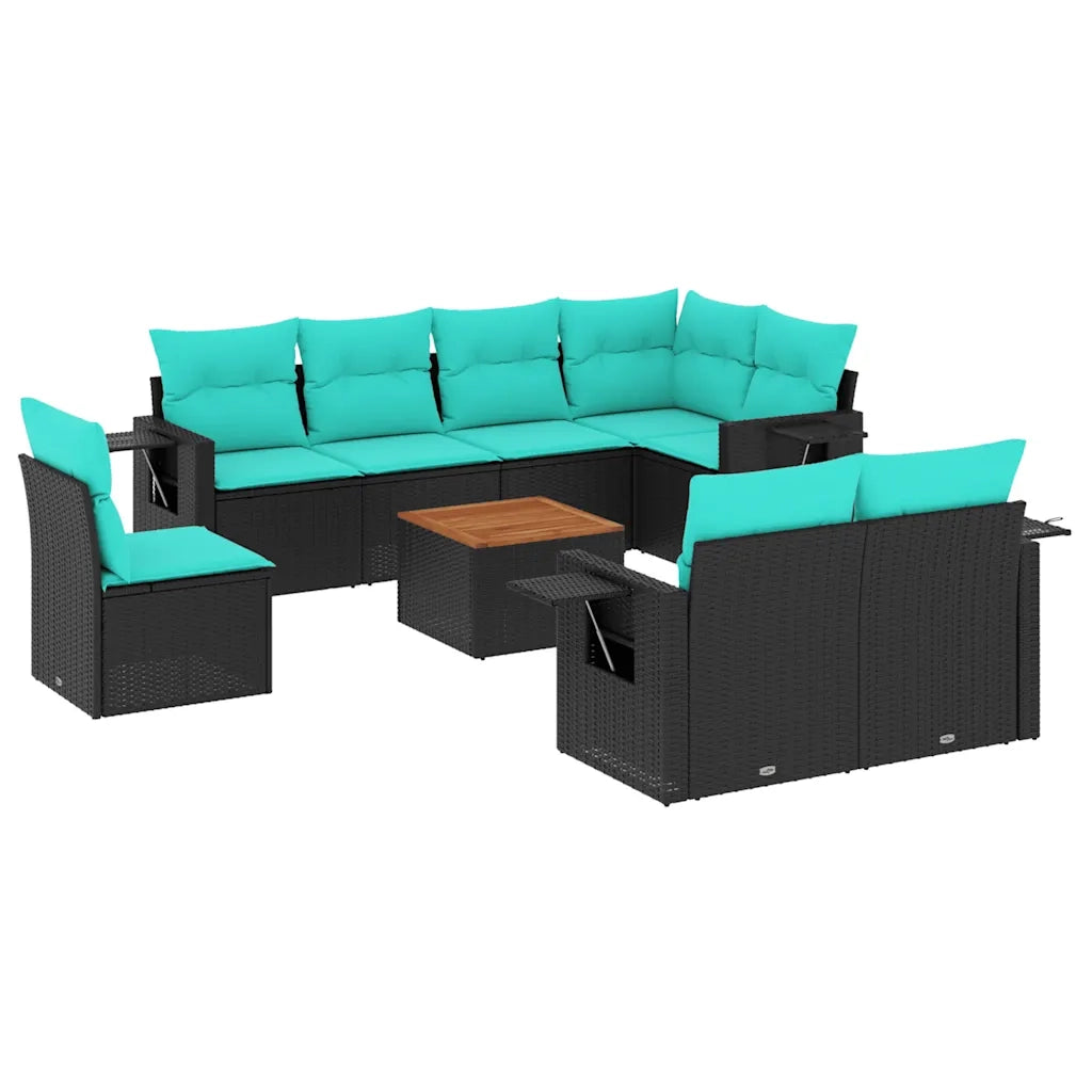 Set Divani da Giardino 9 pz con Cuscini Nero in Polyrattan 3224657