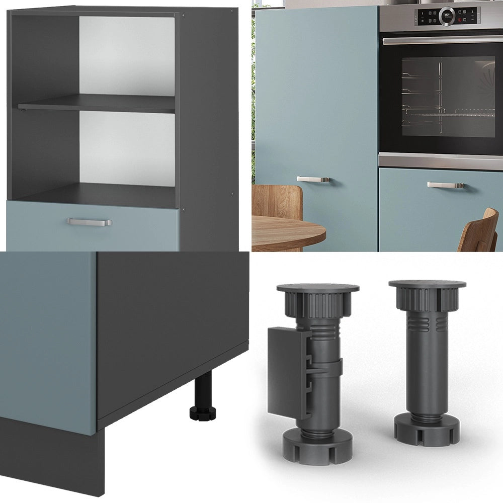 Cucine componibili piccole R-Line Grigio-blu/Antracite 180 cm senza piano di lavoro Vicco