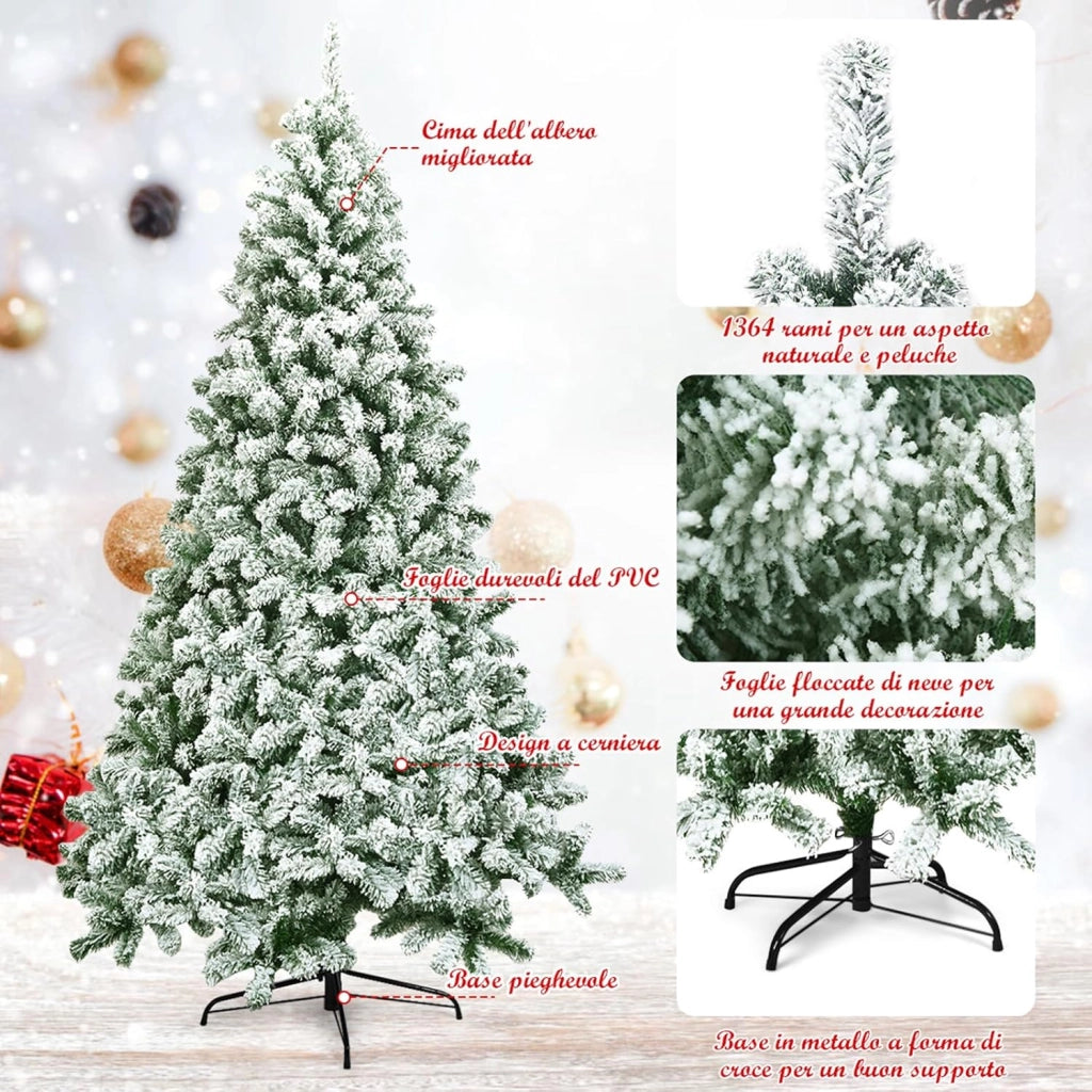 Albero di Natale Innevato da 135/180/225 cm, Albero di Natale con 400/928/1364 Rami Folti e Base di Metallo, Decorazione Natalizia per Casa, Ufficio e Negozio (225 cm)