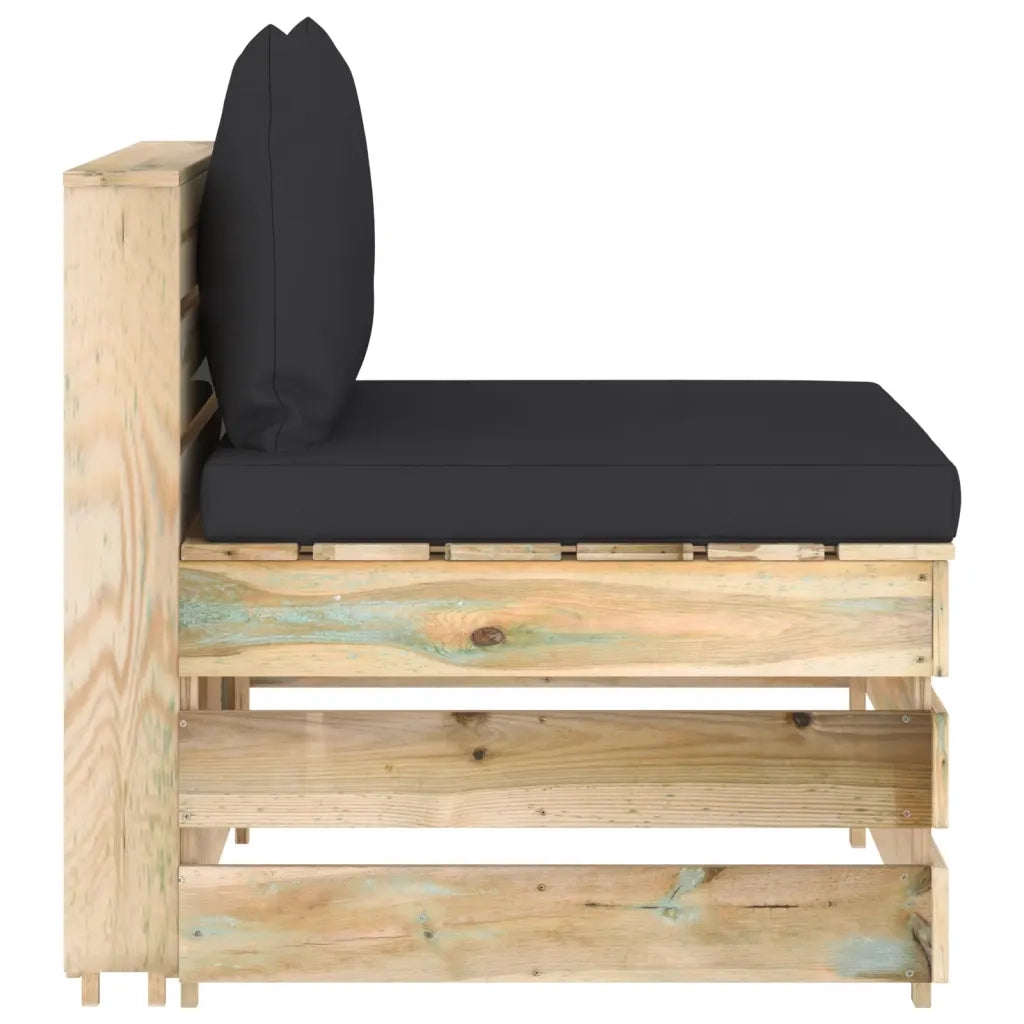 Divano Centrale Modulare con Cuscini in Legno Impregnato Verde 3074514