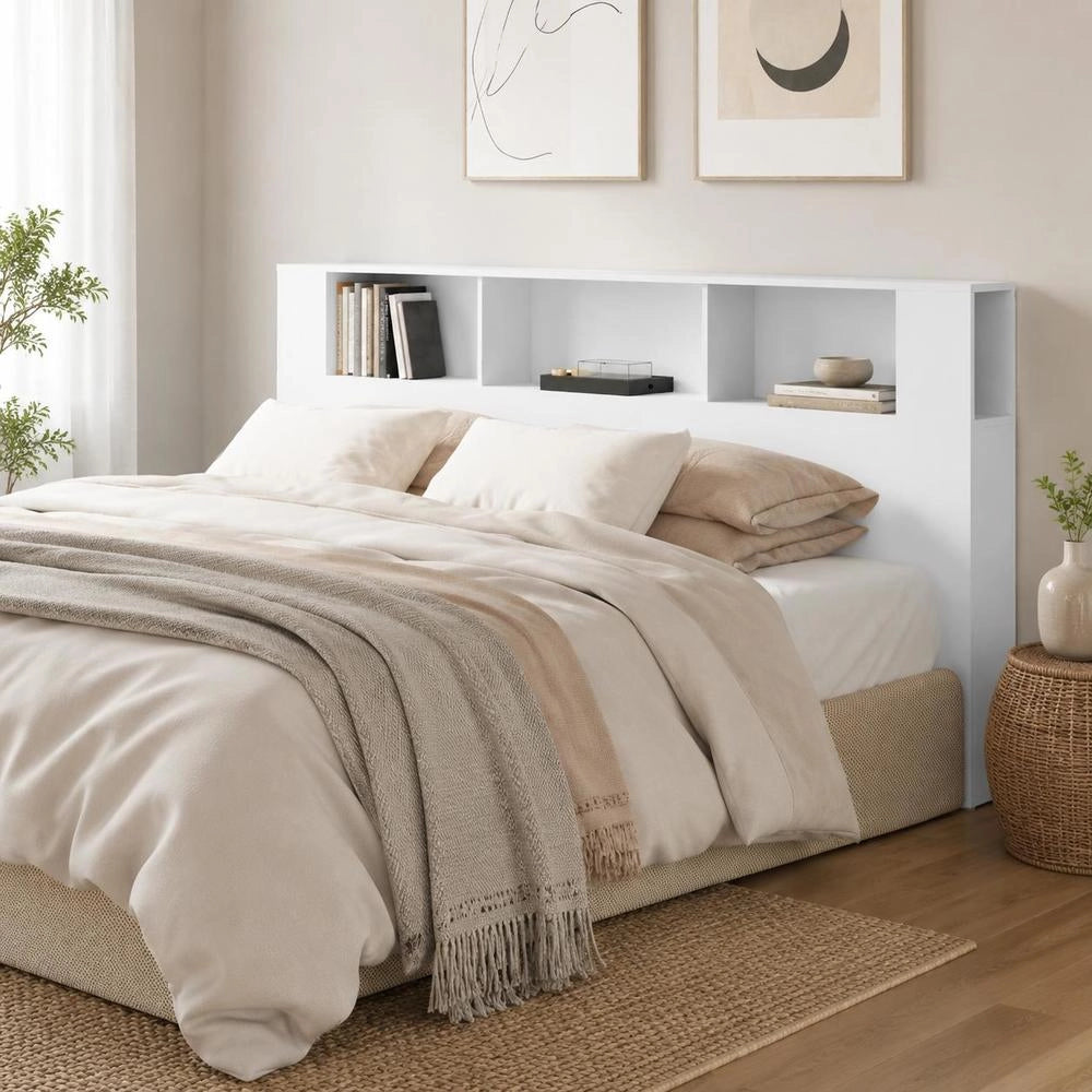 Headboard With Shelves, White, 200x18.5x104.5 Cm
