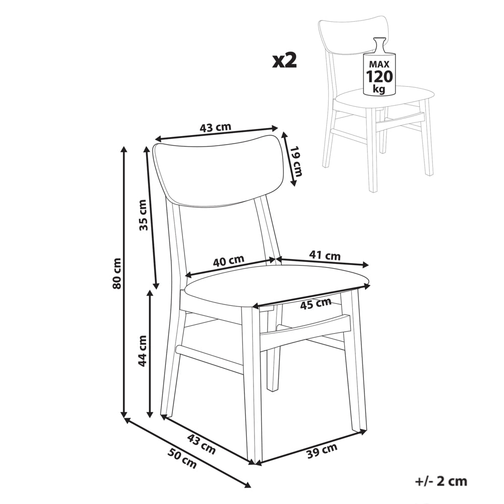 Set di 2 sedie da pranzo Struttura in legno di gomma scuro Seduta in tessuto poliestere grigio chiaro Design retrò senza braccioli