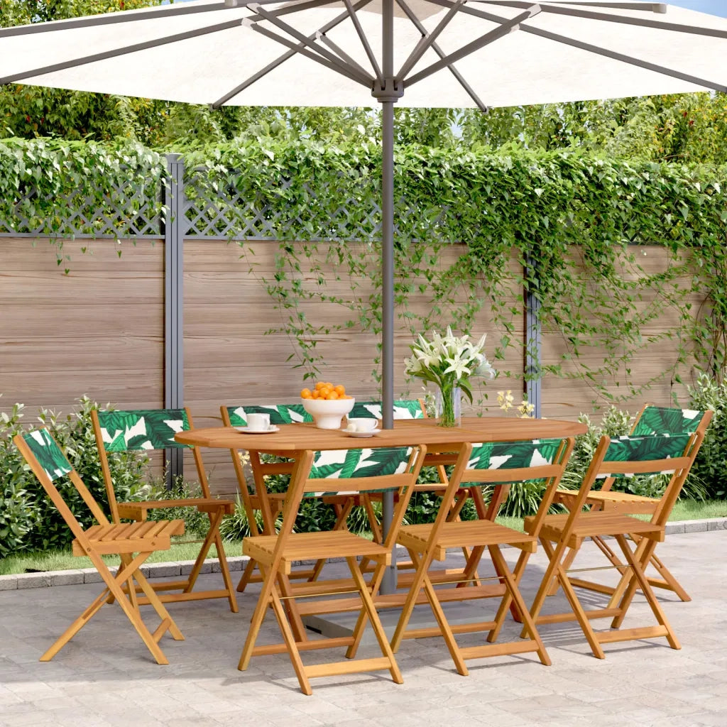 Sedie da Giardino Pieghevoli 8 pz | Sedie da Esterno Verde Tessuto e Legno Massello