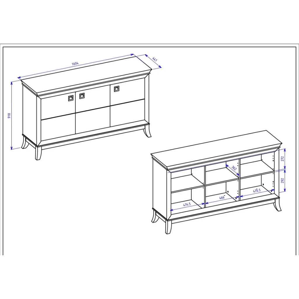 Buffet design 160cm per soggiorno colore bianco e rovere scuro, collezione PALACE.