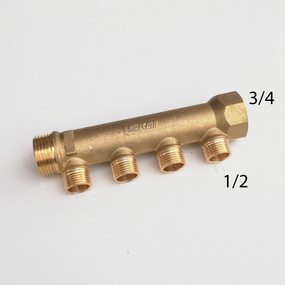 Collettore lineare da 3/4 - 16mm a 4 vie da 1/2 mf di ottone