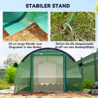 Serra a Tunnel 6 x 3 x 2 m con Rete Parasole, Pareti Laterali Arrotolabili, Copertura in Plastica, Struttura in Acciaio, Verde
