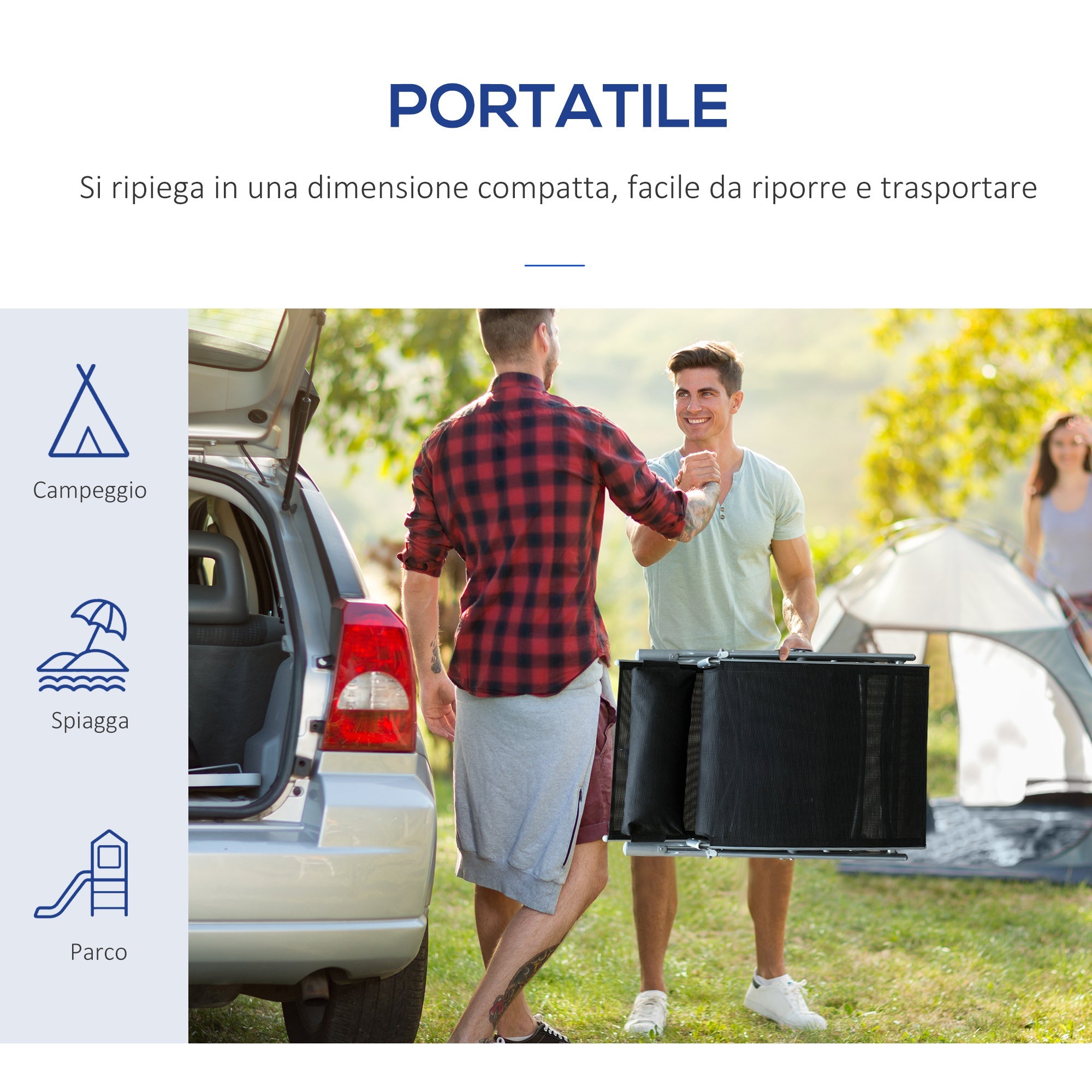 Sdraio Prendisole Relax Reclinabile Pieghevole in Metallo 137x63.5x100.5 cm Nero