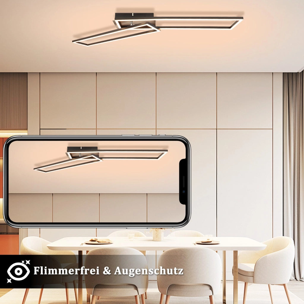 ZMH Lampada da soffitto plafoniera LED moderna nera 102 cm 2 cornici dimmerabili per soggiorno camera letto
