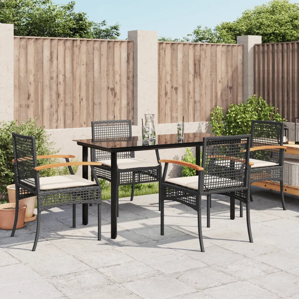 Set da Pranzo da Giardino 5 pz | Set Salotto da Giardino Nero con Cuscini in Polyrattan