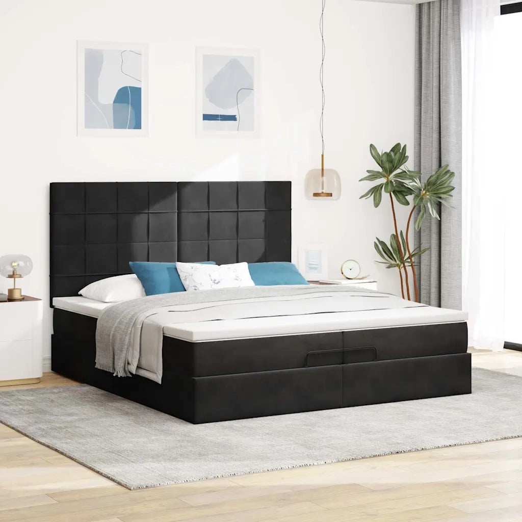 Struttura Letto Pouf con Materassi Nero 200x200 cm Velluto 3314344
