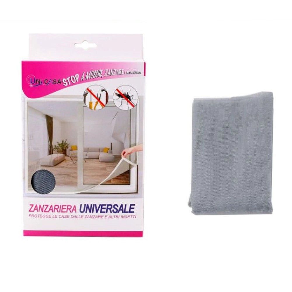Trade Shop - Zanzariera Universale Finestra Grigia Adesiva Con Velcro 150x250cm Insetti 12925 -