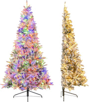 Albero di Natale Artificiale Innevato Metà 180 cm Pre-illuminato | Albero di Natale con 180 Luci LED Bianche Calde e Multicolori, 9 Modalità, 652 Punte di Rami in PE & PVC e Telecomando