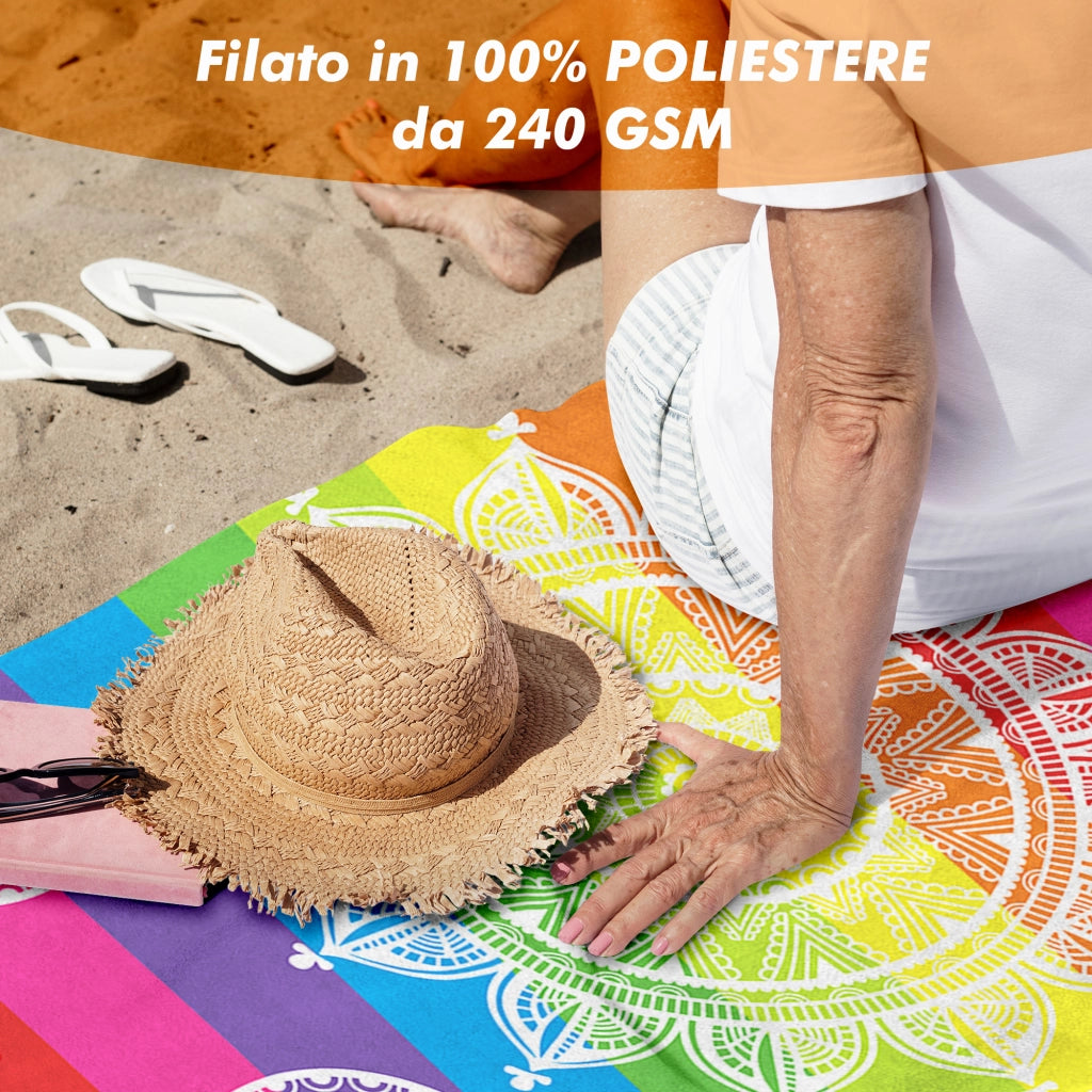 Telo Mare Asciugamano Da Spiaggia Misura Grande 100x180 Cm Assorbente In Morbida Microfibra Leggero Stampe Moderne Sabbia Lettino Vacanze Piscina Mandala