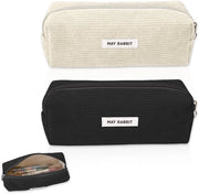 Set da studio 2 in pack, 19*7*6 cm, custodia lavabile, custodia portatile, custodia estetica con chiusura a righello, per studenti (bianco, nero)