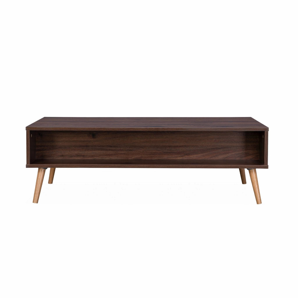 Tavolino scandinavo in vimini, 1 cassetto, marrone scuro