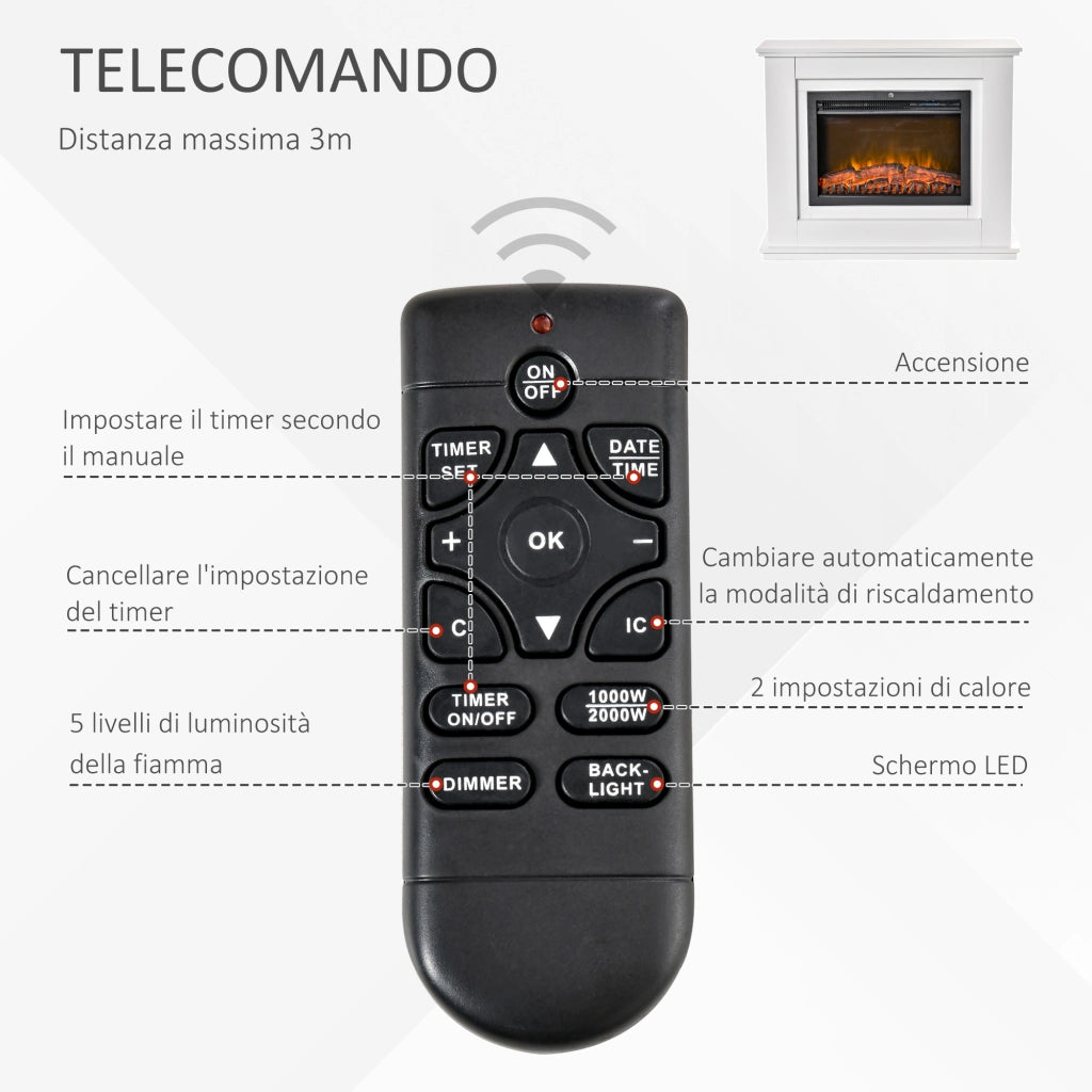 EASYCOMFORT  Camino Elettrico Effetto Fiamma Realistico con Cornice in Legno - Bianco
