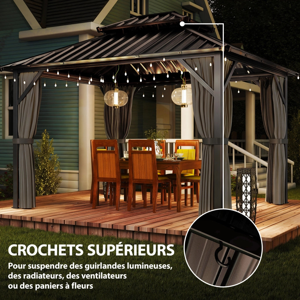 Gazebo con Tetto Rigido in Acciaio ¨C Minimal ¨C Grigio Scuro 300x360 cm