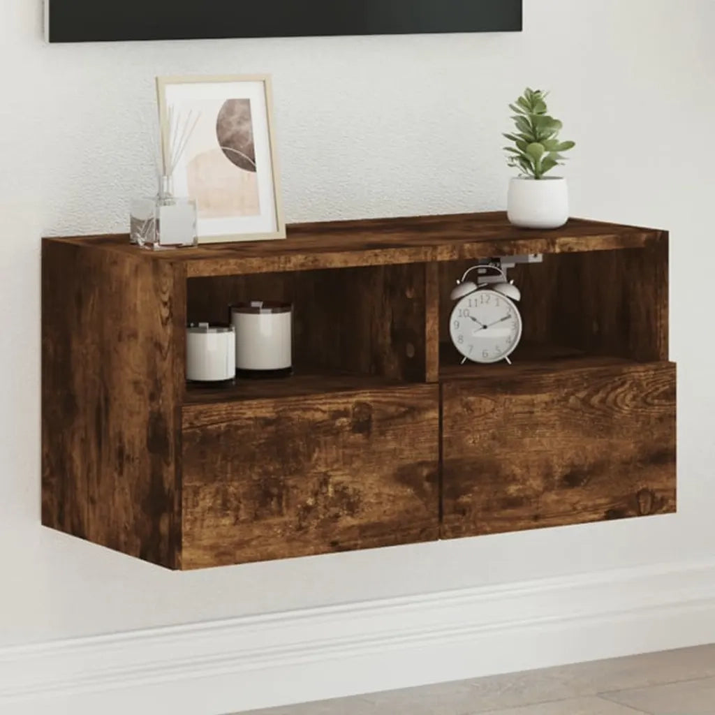 Mobile TV a Parete-Mobile TV a Muro Rovere Fumo 60x30x30 cm in Legno Multistrato