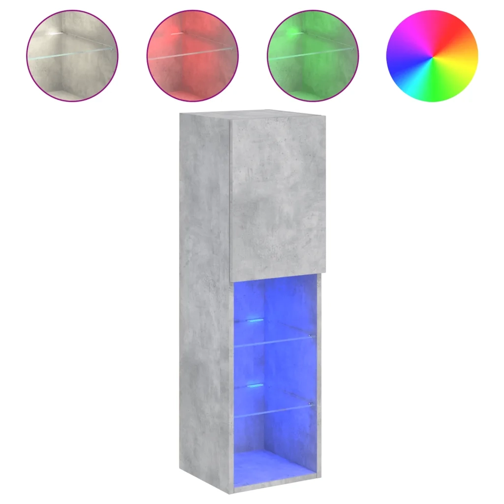 Mobili TV con Luci LED 2pz | Armadietto TV | Mobile Porta TV Grigio Cemento 30,5x30x102 cm