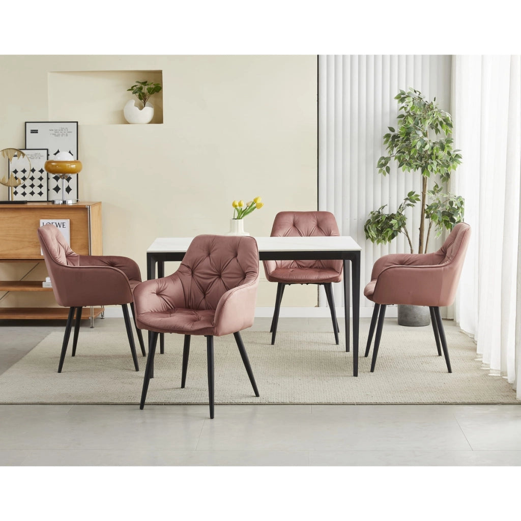 Set di 2 sedie Jork in velluto rosa con gambe nere