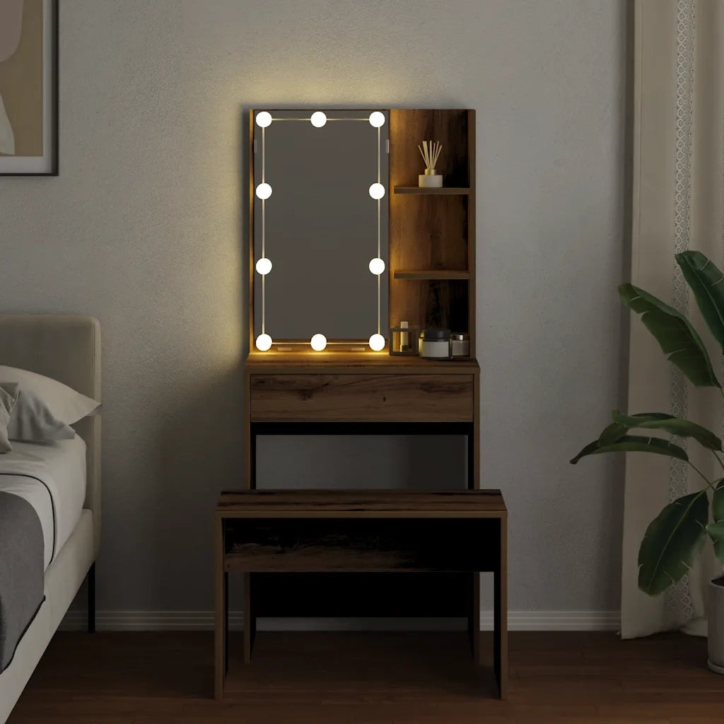 Set Toeletta con LED Rovere Artigianale in Legno Multistrato 3329188